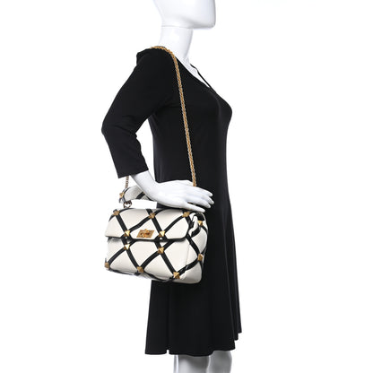 Valentino Garavani Nappa Large Roman Stud Shoulder Bag Ivory Black 2 of 10