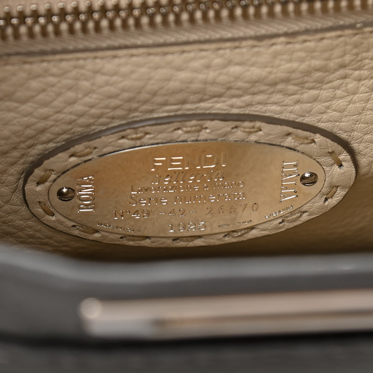 Fendi Cuoio Romano Selleria Bi-Color Medium Peekaboo Iconic Satchel Asfalto Latte 7 of 12