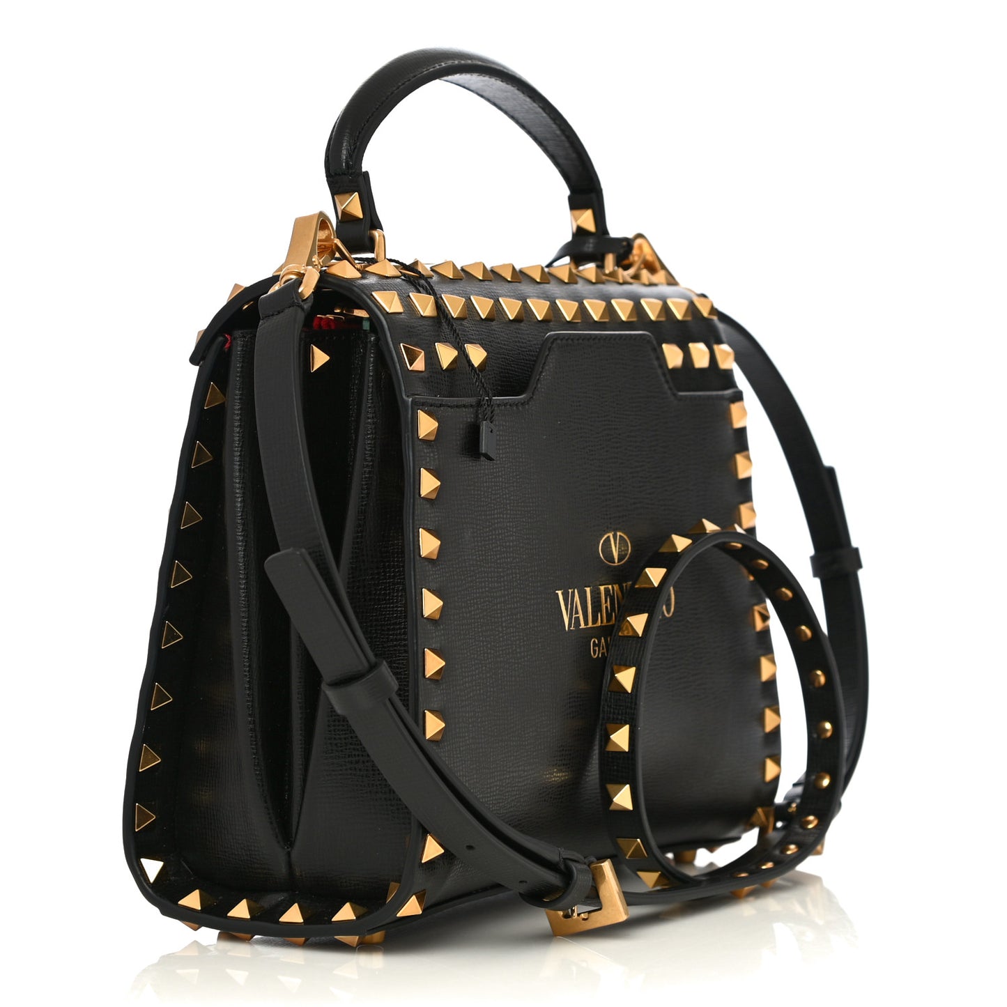 Grainy Calfskin Small Rockstud Allover Alcove Top-Handle Flap Bag Black
