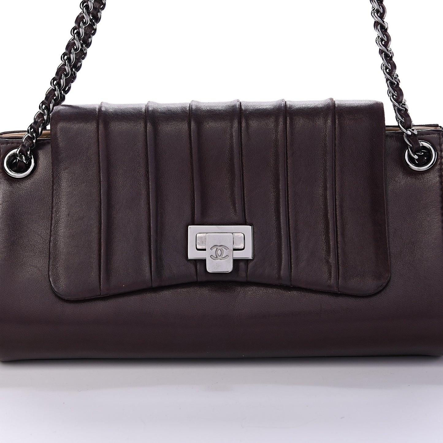 Lambskin Vertical Quilt Small Accordion Flap Brown