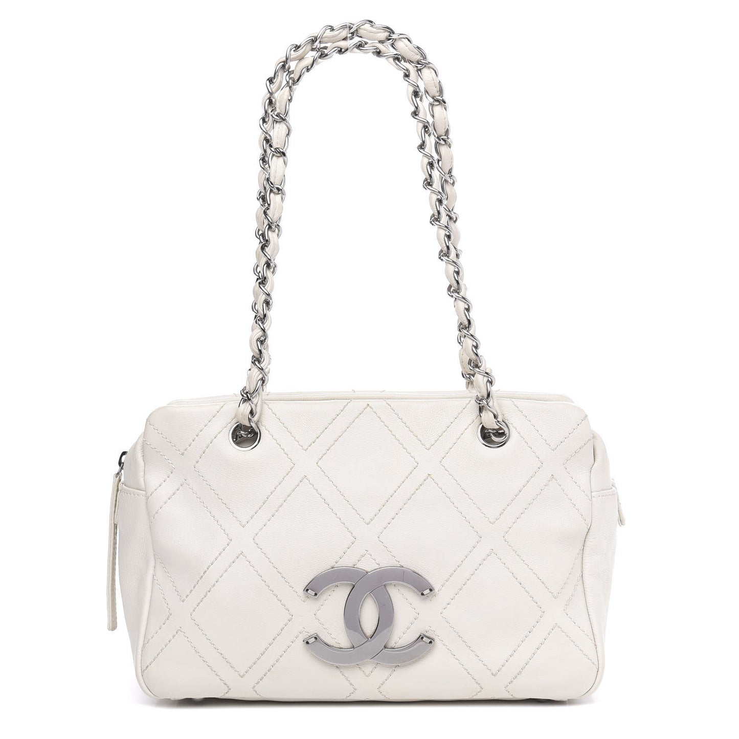 Calfskin Small Diamond Stitch Tote White