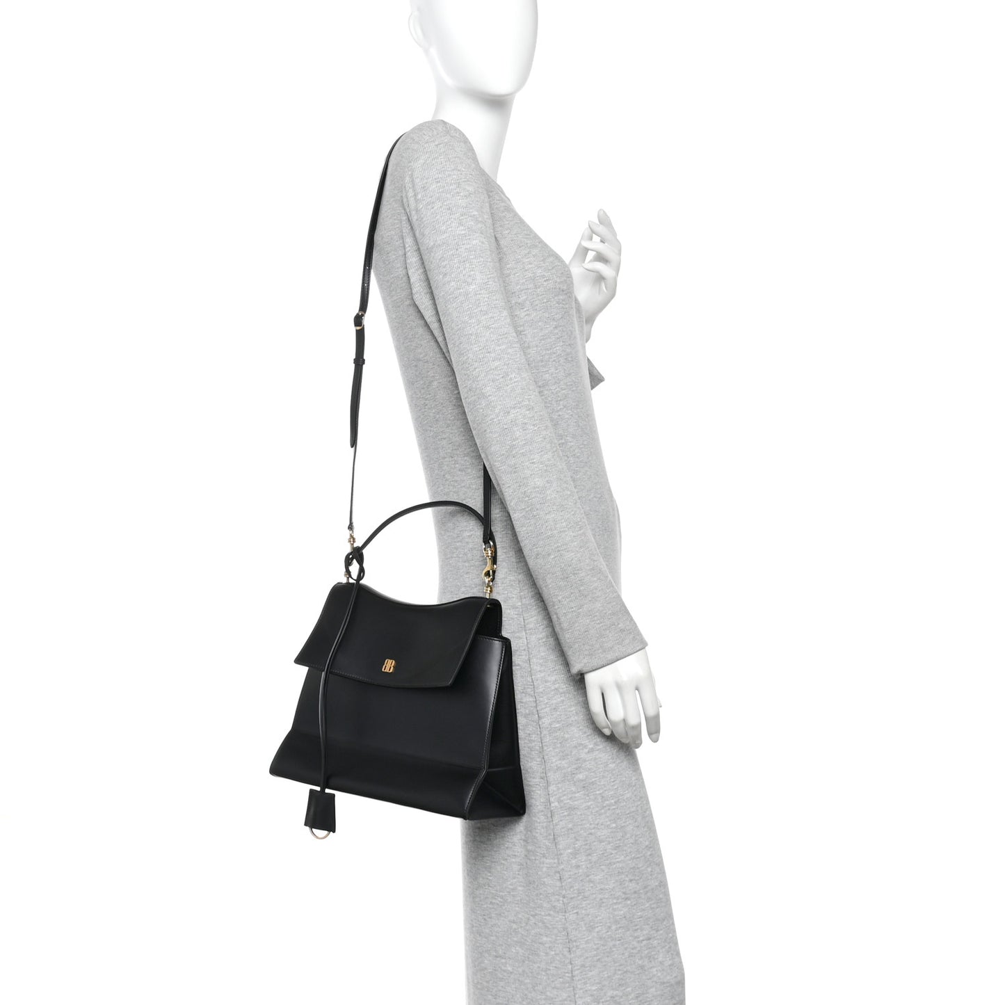 Natural Smooth Calfskin Medium Nano Top Handle Handbag Black