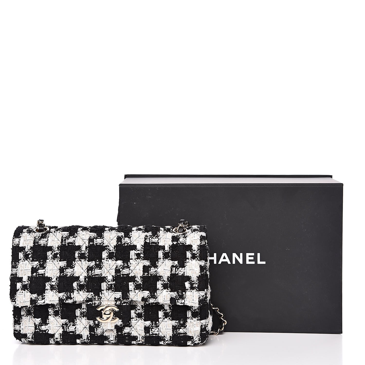 Chanel Tweed Quilted Medium Double Flap Black Ecru White 11 of 11