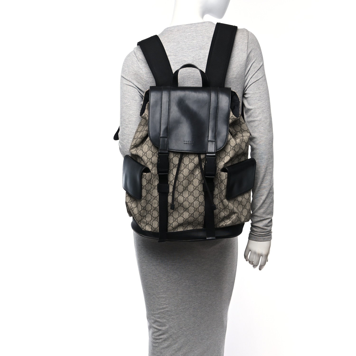 Gucci Soft GG Supreme Monogram Double Buckle Backpack Beige Black 2 of 10
