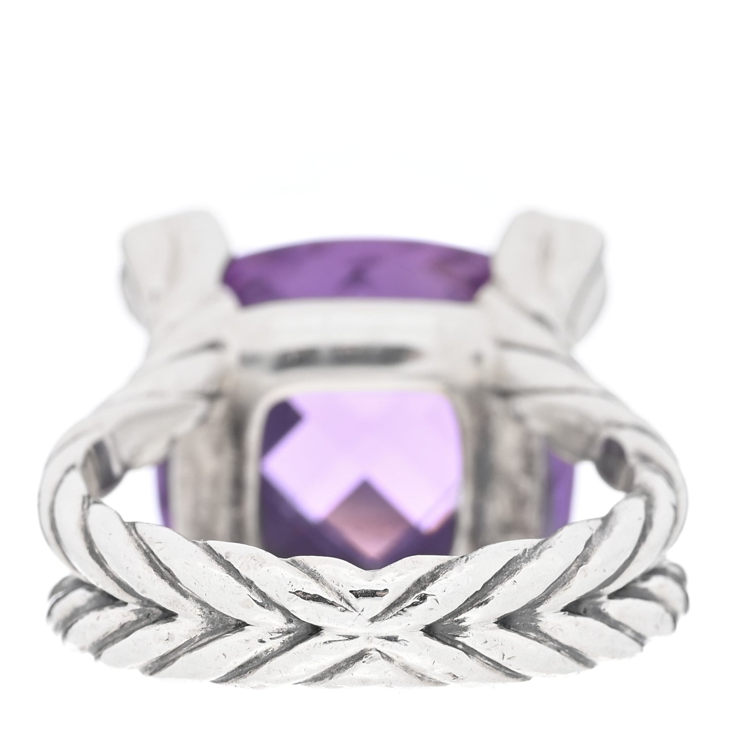 Sterling Silver Diamond Amethyst 15mm Cushion On Point Ring 51 5.75