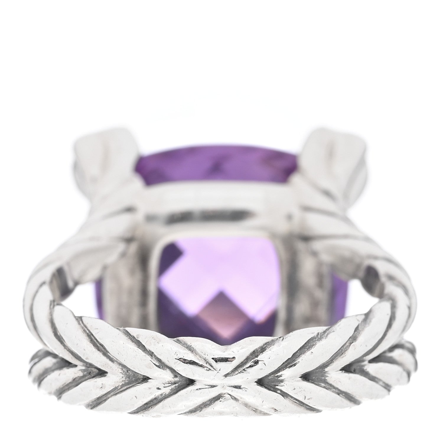 David Yurman Sterling Silver Diamond Amethyst 15mm Cushion On Point Ring 51 5.75 3 of 4