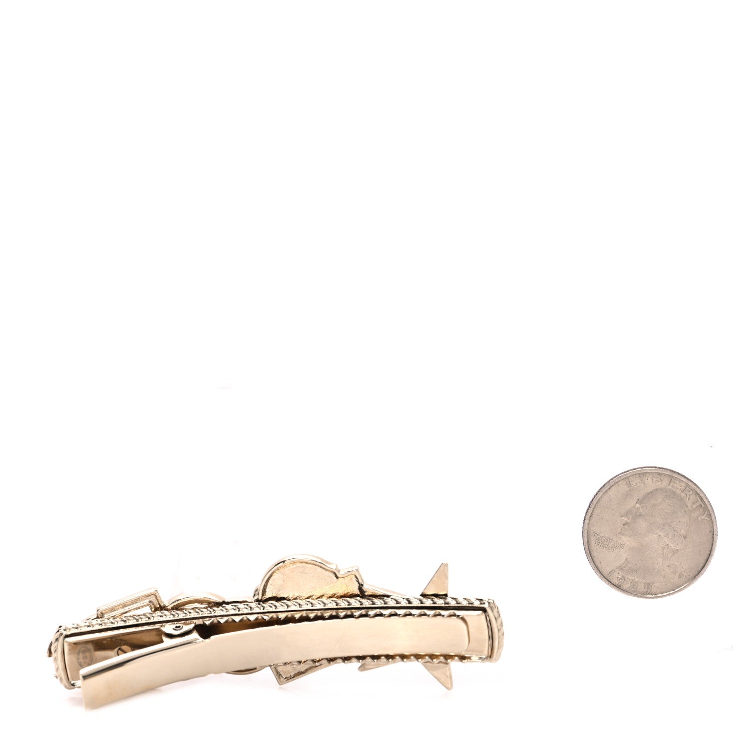 Chanel Metal Crystal CC Rue Cambon Hair Clip Gold Pearly White 2 of 4