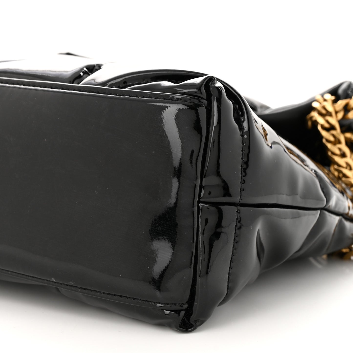 Patent Quilted Small Loulou Puffer Monogram Chain Satchel Black