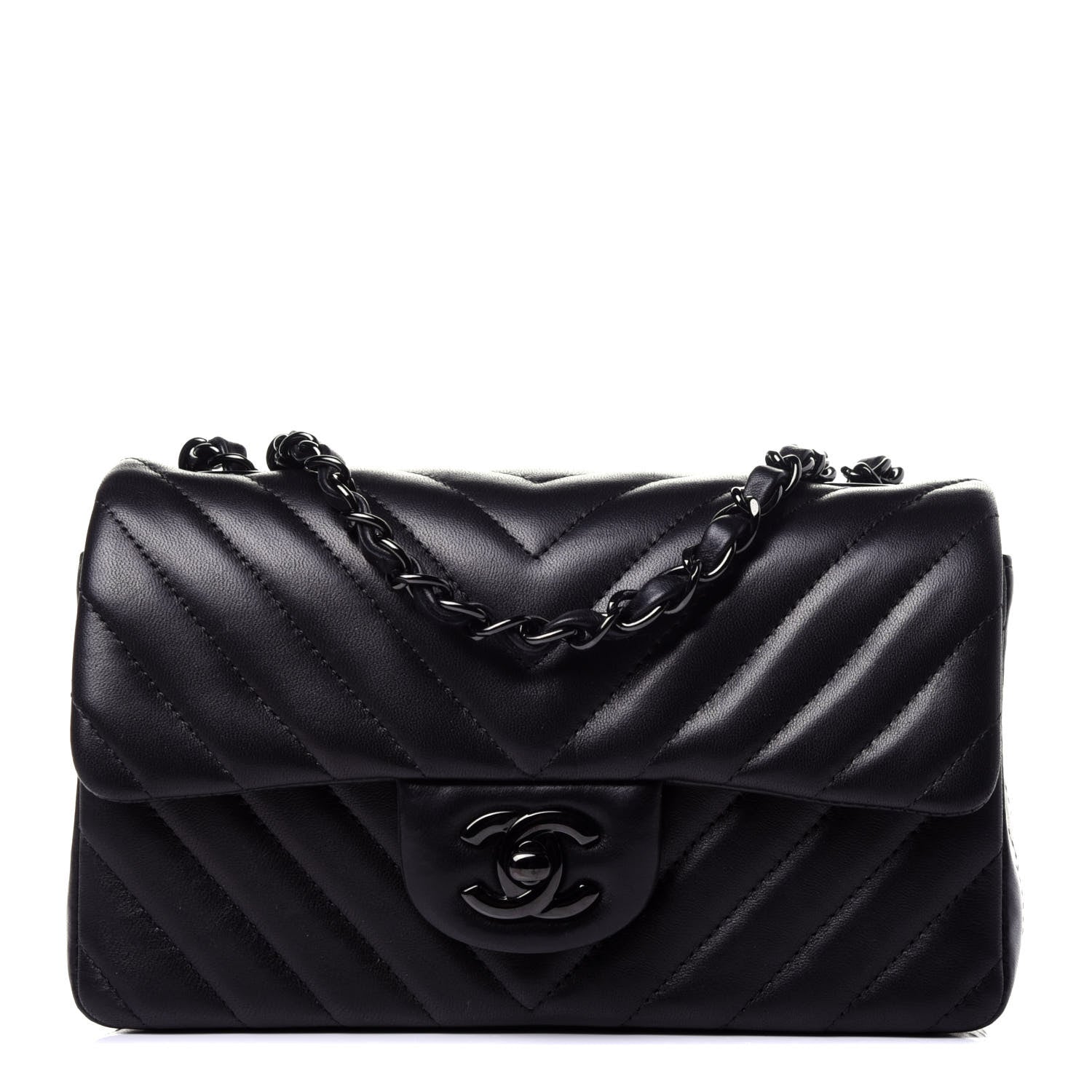 Chanel Lambskin Chevron Quilted Mini Rectangular Flap So Black 1 of 11