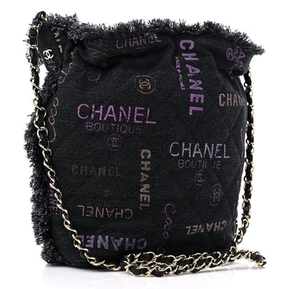 Chanel Denim Quilted Mood Bucket With Chain Black Multicolor 2 of 8