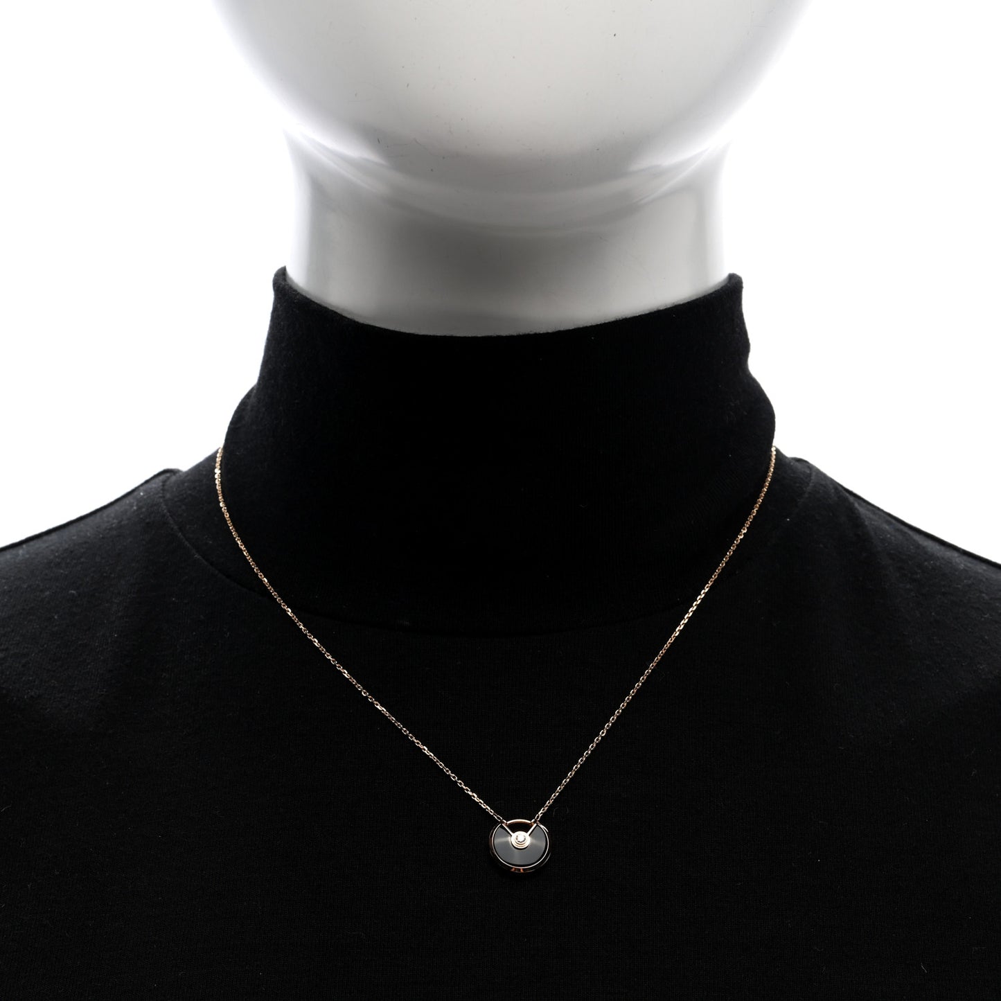18K Pink Gold Diamond Black Onyx XS Amulette de Cartier Pendant Necklace
