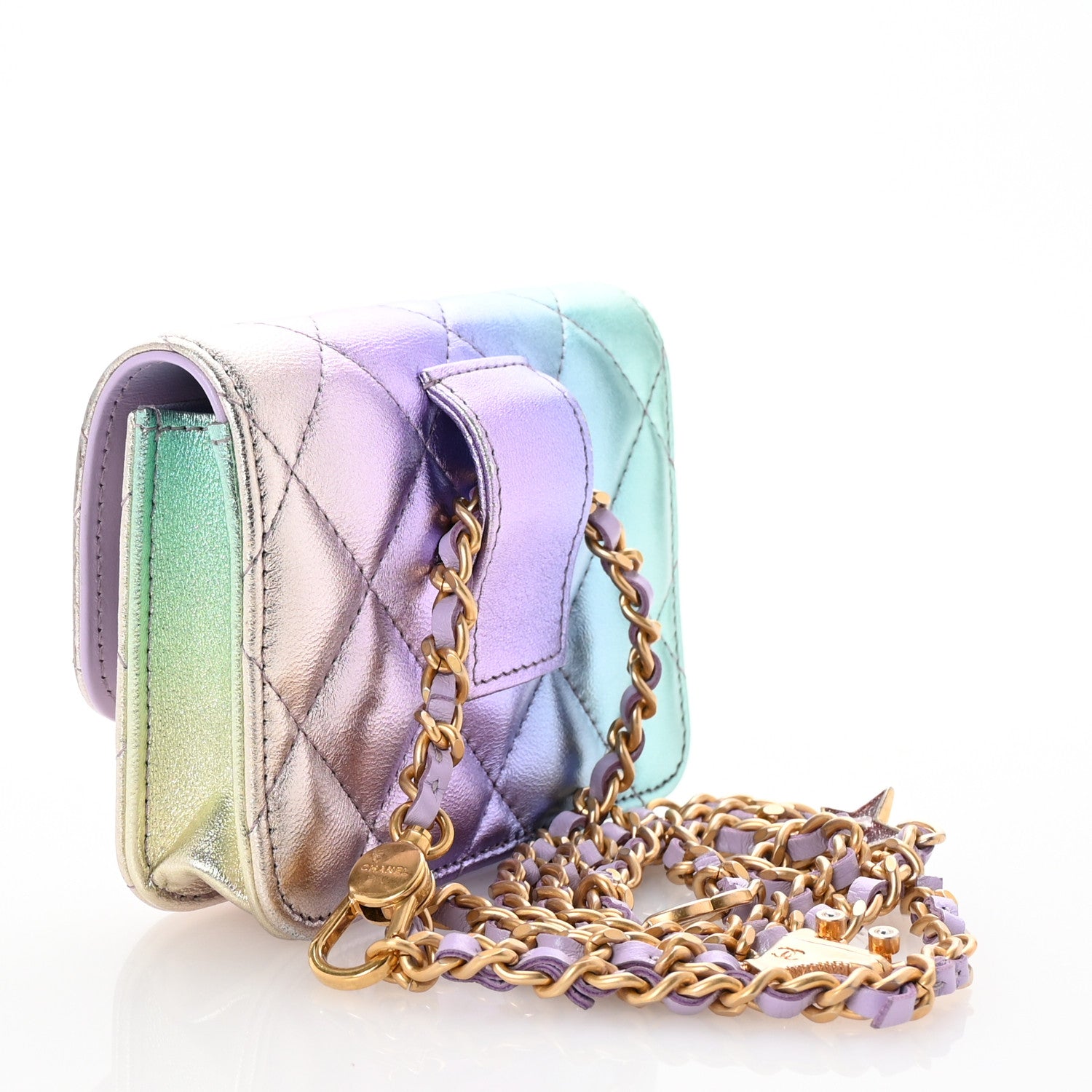 Chanel Gradient Metallic Lambskin Quilted Flap Chain Belt Bag Pink Purple Green 3 of 10