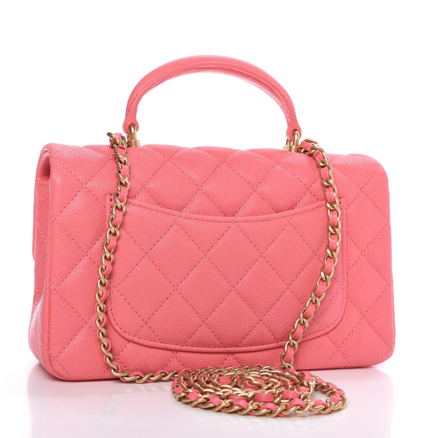Caviar Quilted Mini Top Handle Rectangular Flap Pink
