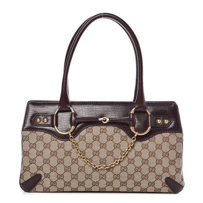 Gucci Monogram Horsebit Chain Shoulder Bag Brown 1 of 15