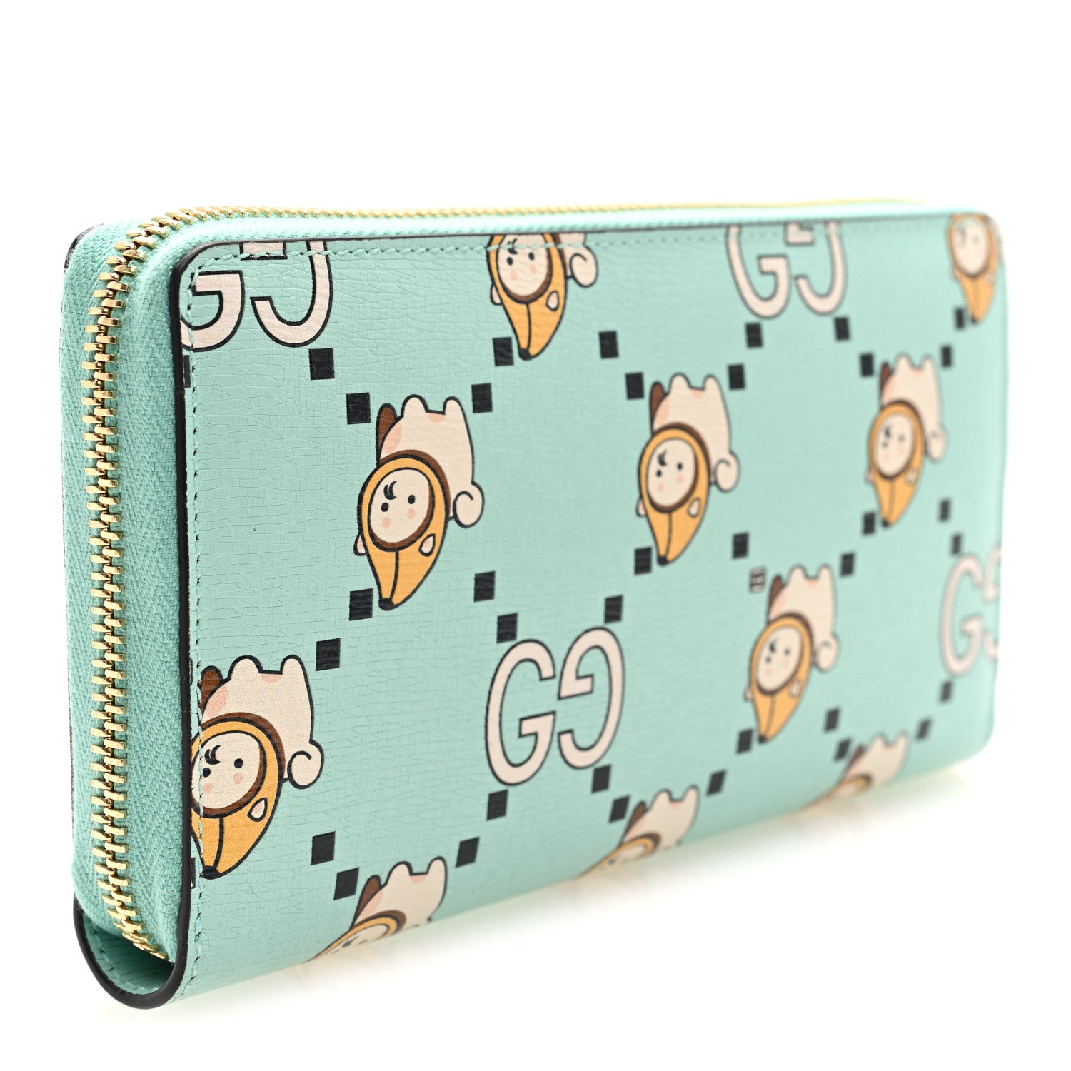 Gucci X PIKARAR Textured Dollar Calfskin Animal Print Zip Around Wallet Green 3 of 6