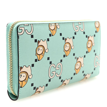 Gucci X PIKARAR Textured Dollar Calfskin Animal Print Zip Around Wallet Green 3 of 6