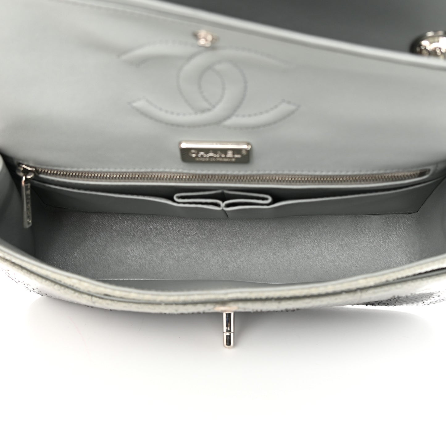 Metallic Snakeskin Medium Double Flap Light Blue