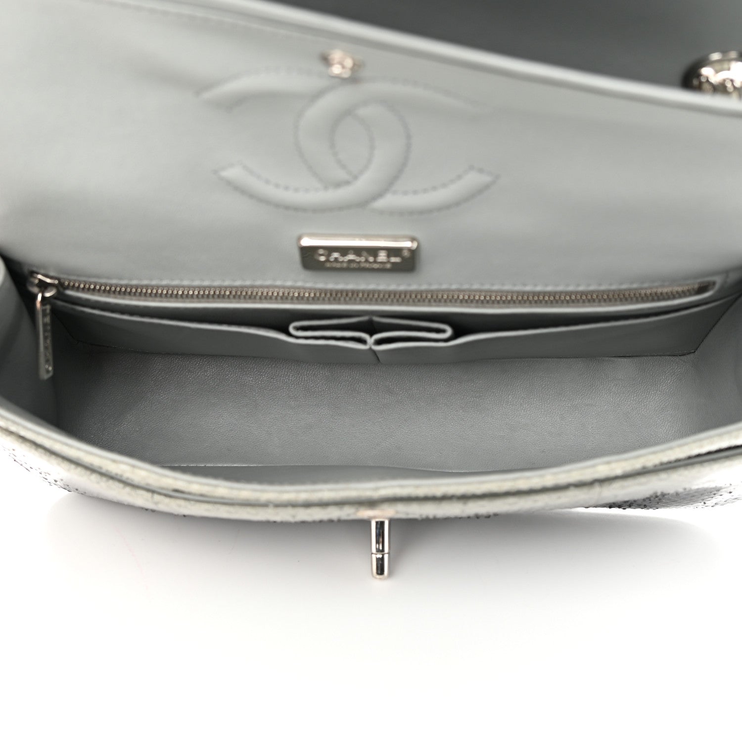Chanel Metallic Snakeskin Medium Double Flap Light Blue 5 of 18