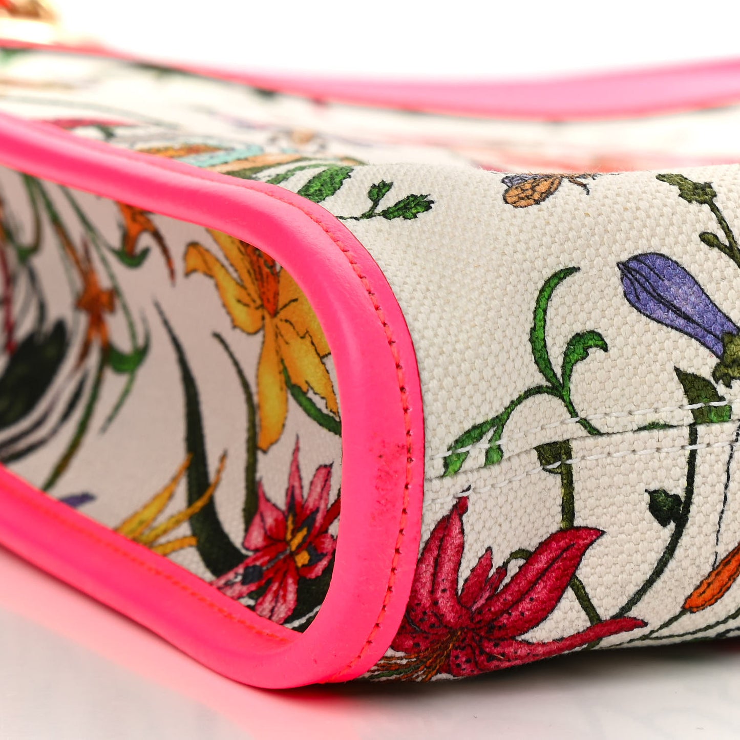 Canvas Flora Large Rajah Chain Tote White Multicolor Fuxia Fluo