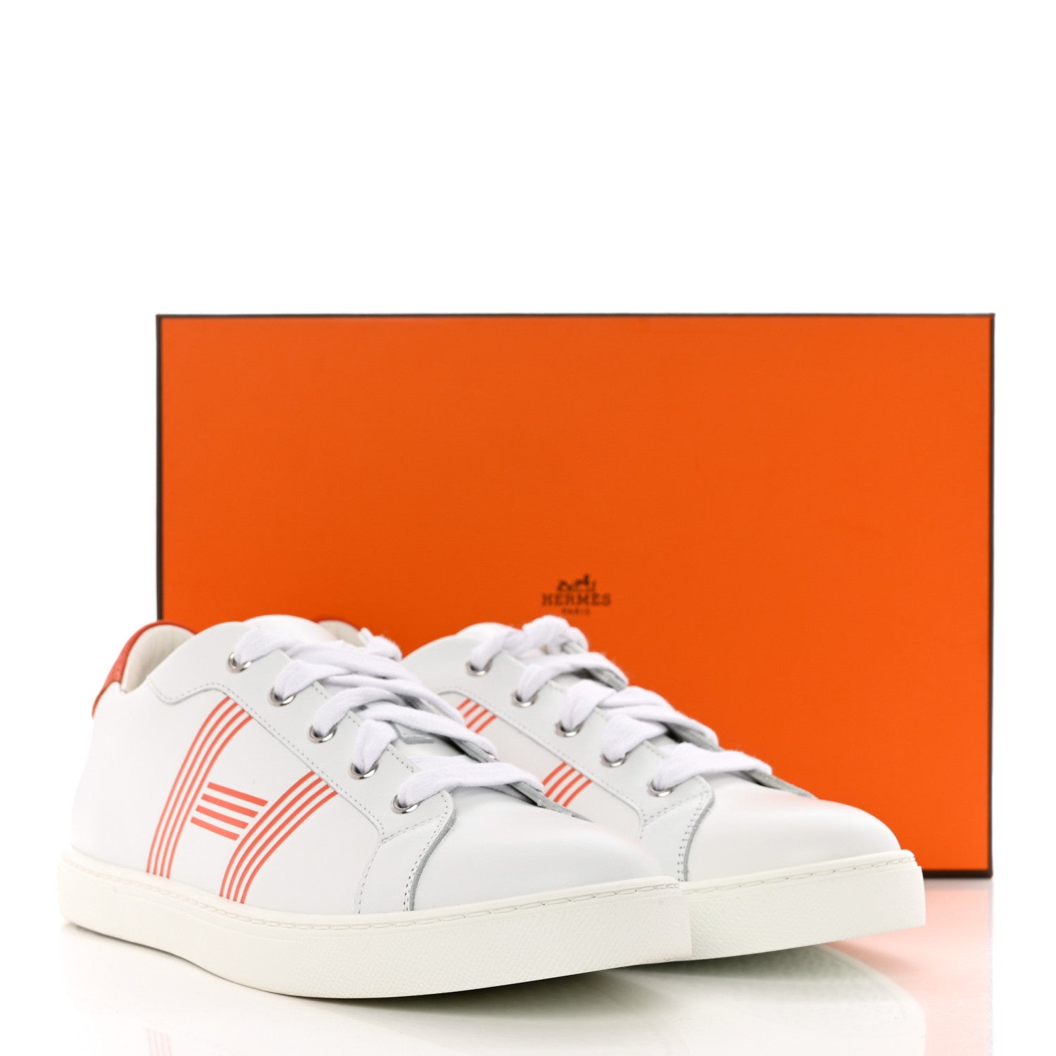 Hermes Calfskin Womens Advantage Sneakers 40 White Orange 9 of 9