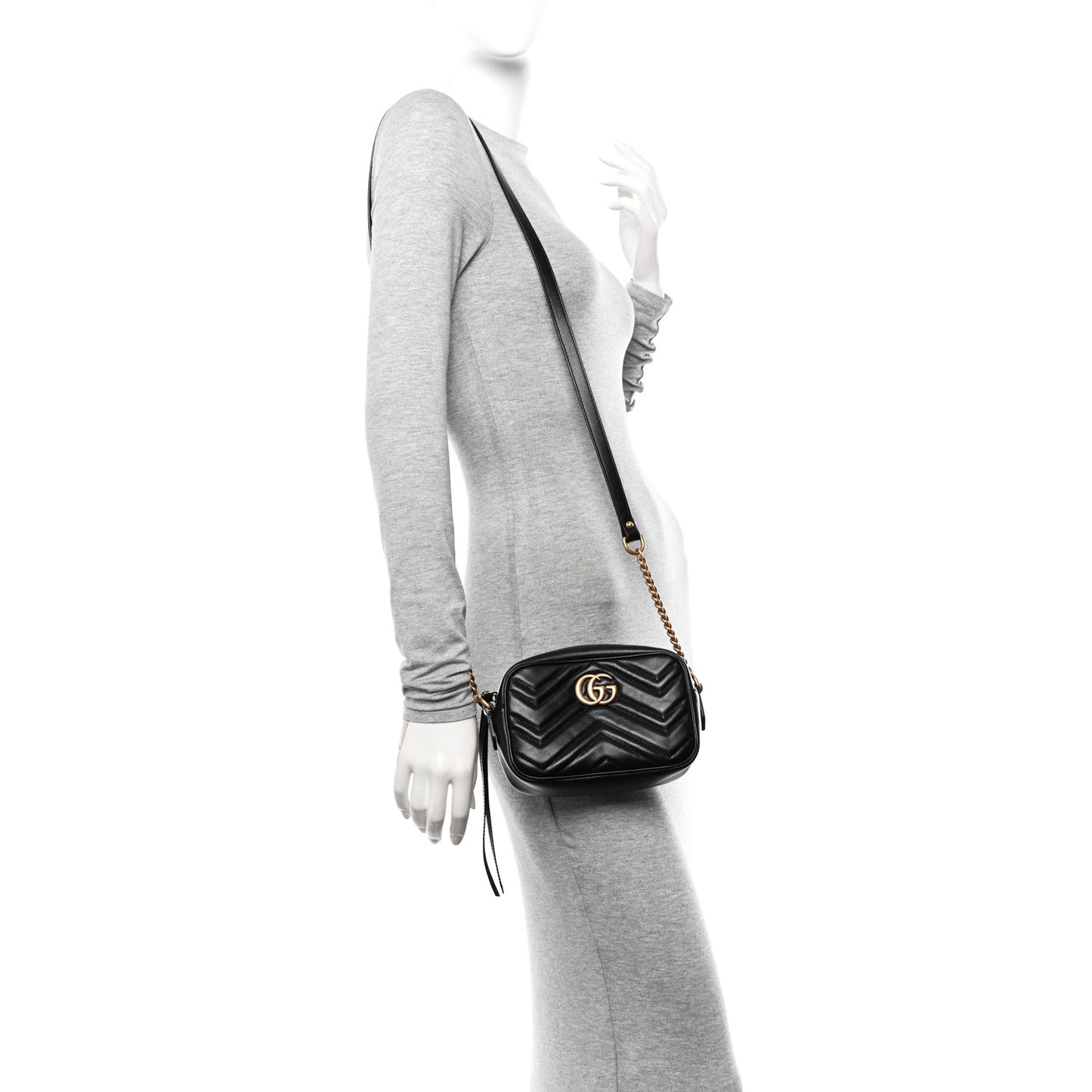 Calfskin Matelasse Mini GG Marmont Chain Shoulder Bag Black