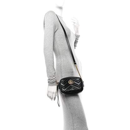 Gucci Calfskin Matelasse Mini GG Marmont Chain Shoulder Bag Black 2 of 10