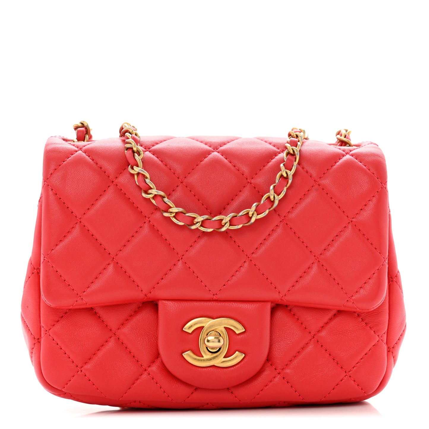 Lambskin Quilted Mini Pearl Crush Flap Red
