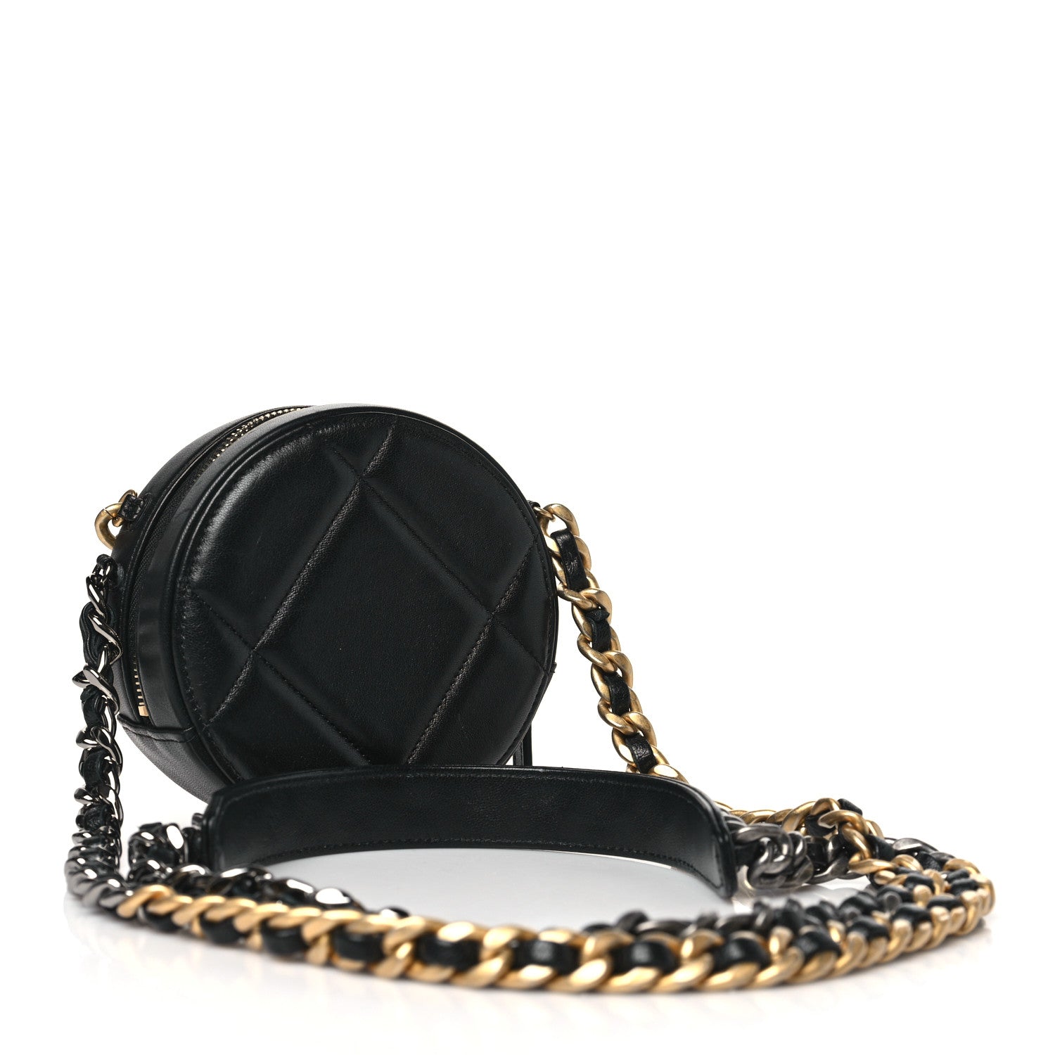 Chanel Lambskin Quilted Chanel 19 Round Clutch With Chain Black 2 of 9