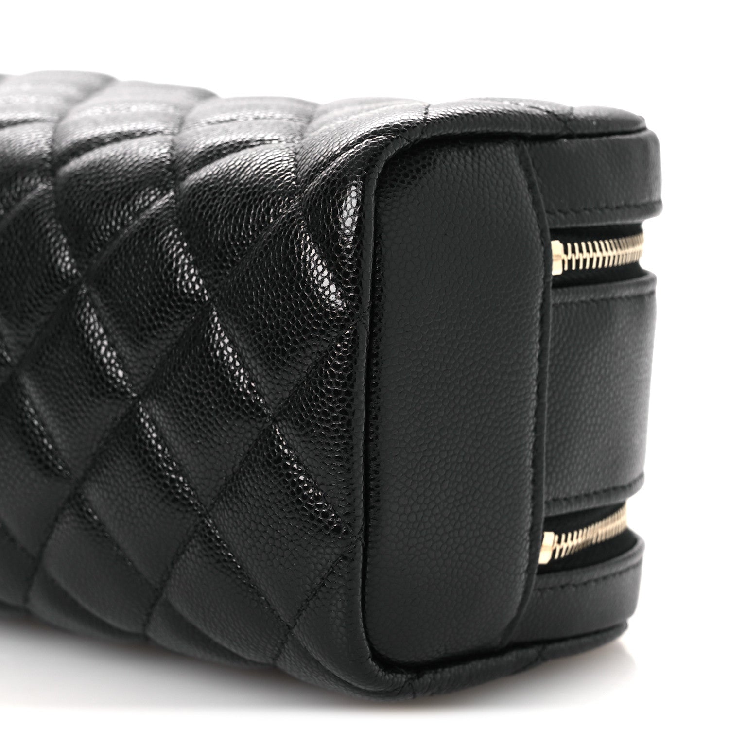 Chanel Caviar Quilted Double Zip Pouch Cosmetic Case Black Black 10 of 12