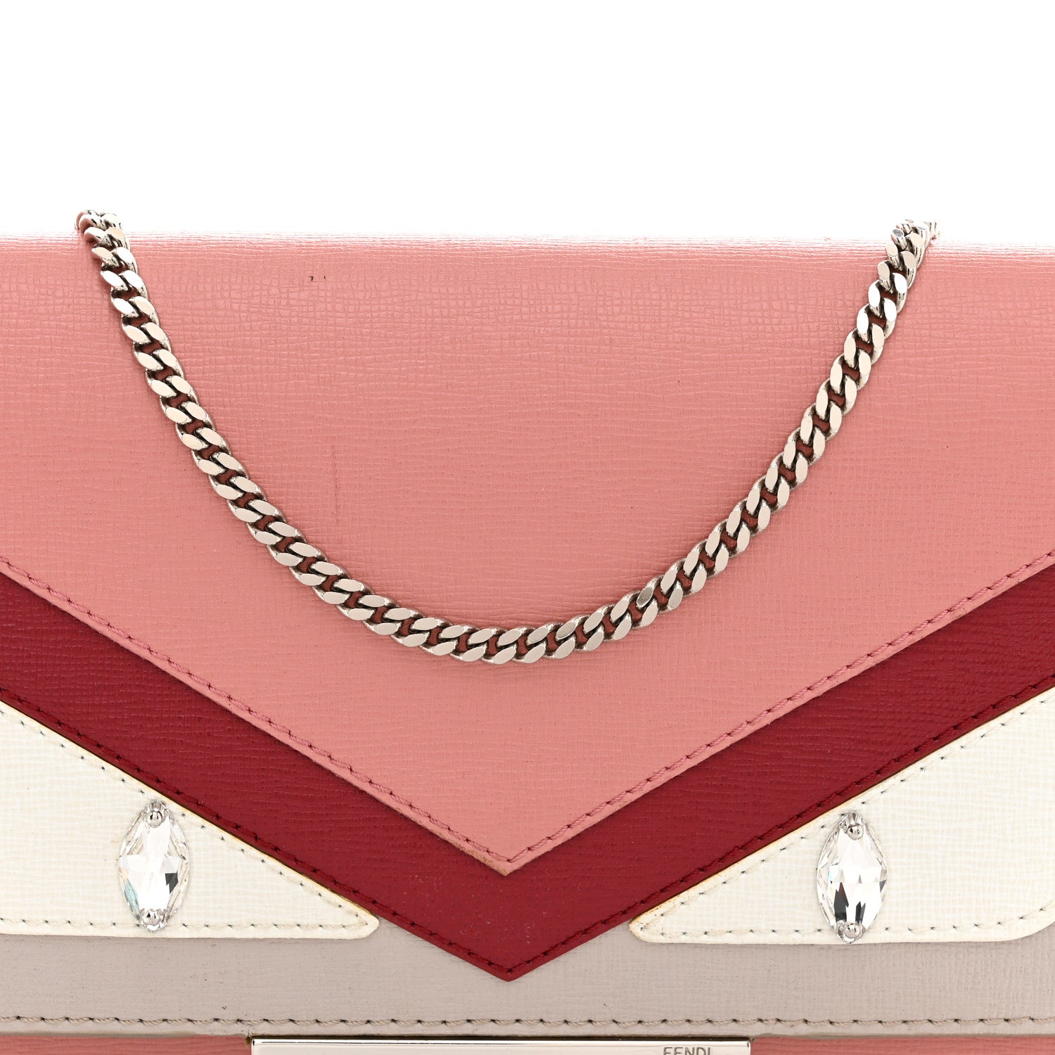 Fendi Vitello Elite Crystal Eye Monster Tube Wallet on Chain Grigio Polvere Ribes Multicolor 8 of 14
