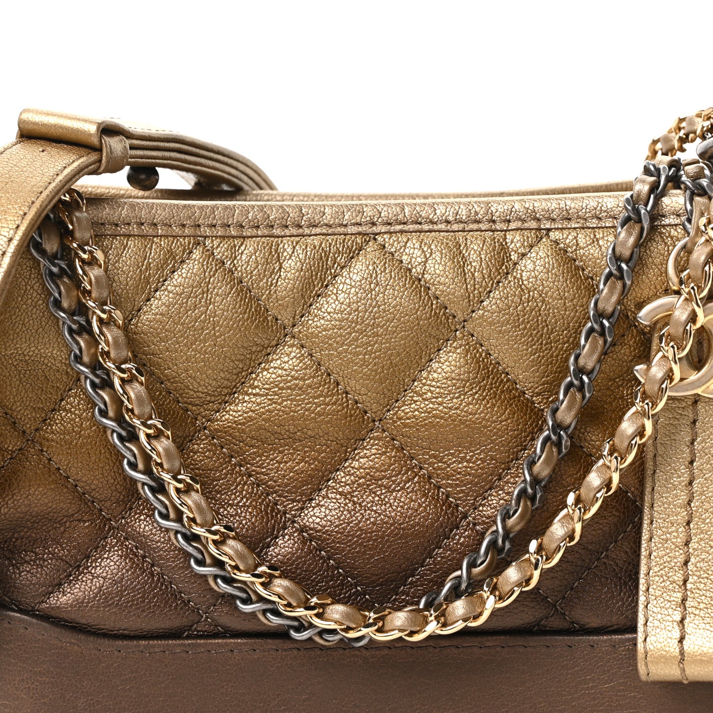 Metallic Goatskin Quilted Small Gabrielle Hobo Gold Bronze