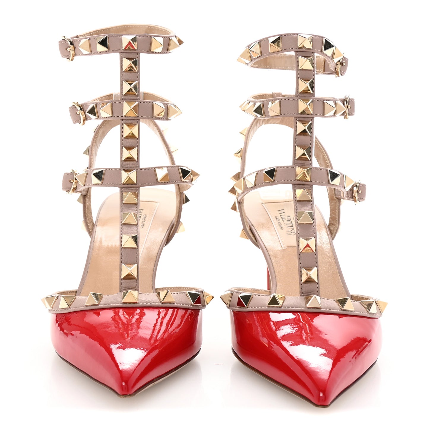 Patent Nappa Rockstud Ankle Strap 65mm Pumps 35 Rosso Valentino Poudre