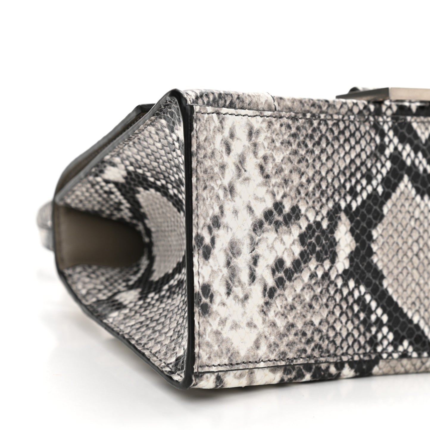 Calfskin Snake Effect Small Hourglass Top Handle Bag Black White