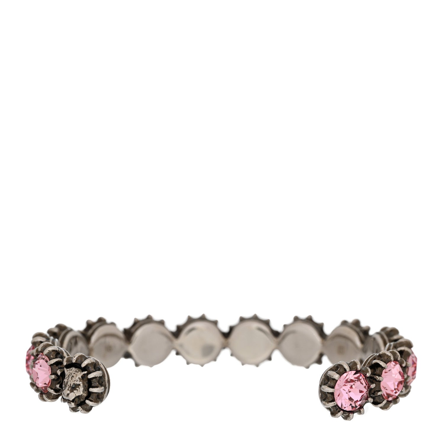 Gucci Metal Crystal Feline Cuff 16 Aged Silver Pink 3 of 8
