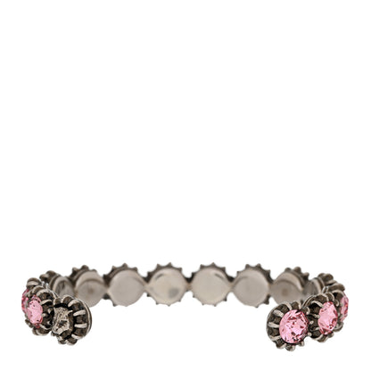 Gucci Metal Crystal Feline Cuff 16 Aged Silver Pink 3 of 8