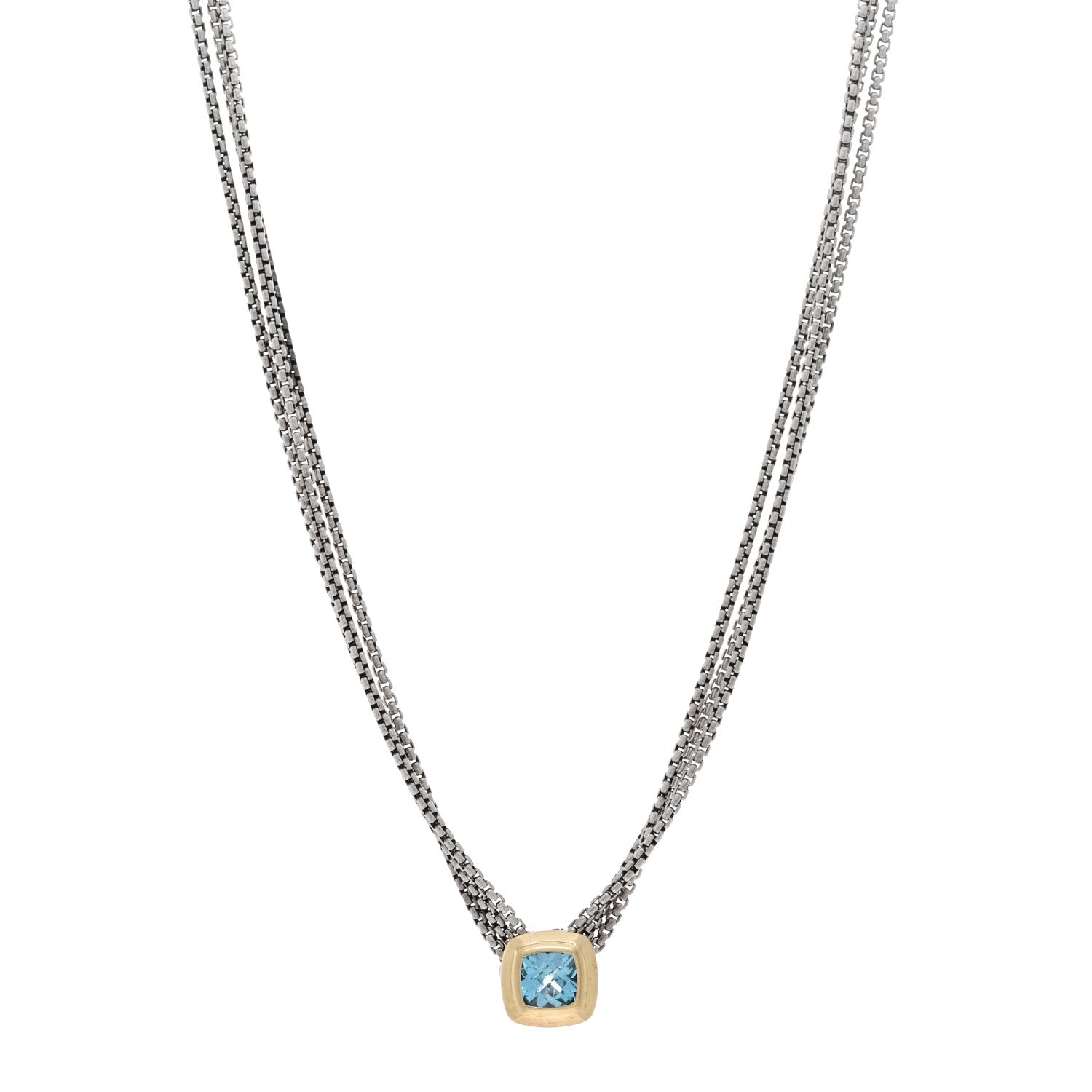 David Yurman Sterling Silver 18K Yellow Gold Blue Topaz Albion Multi-Strand Pendant Necklace 1 of 4