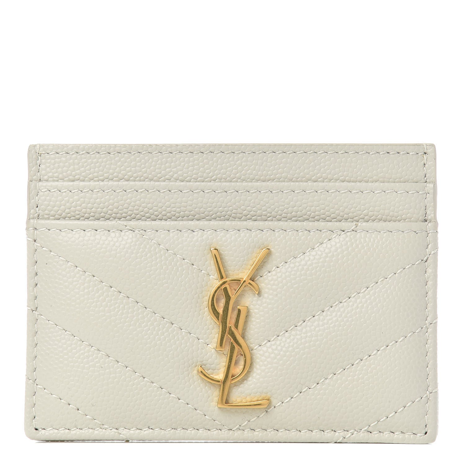 Saint Laurent Grain De Poudre Matelasse Chevron Monogram Credit Card Case Crema Soft 1 of 5