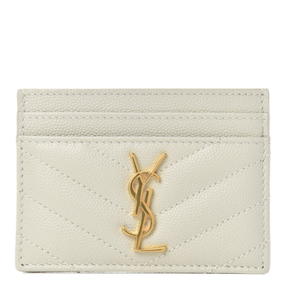 Saint Laurent Grain De Poudre Matelasse Chevron Monogram Credit Card Case Crema Soft 1 of 5