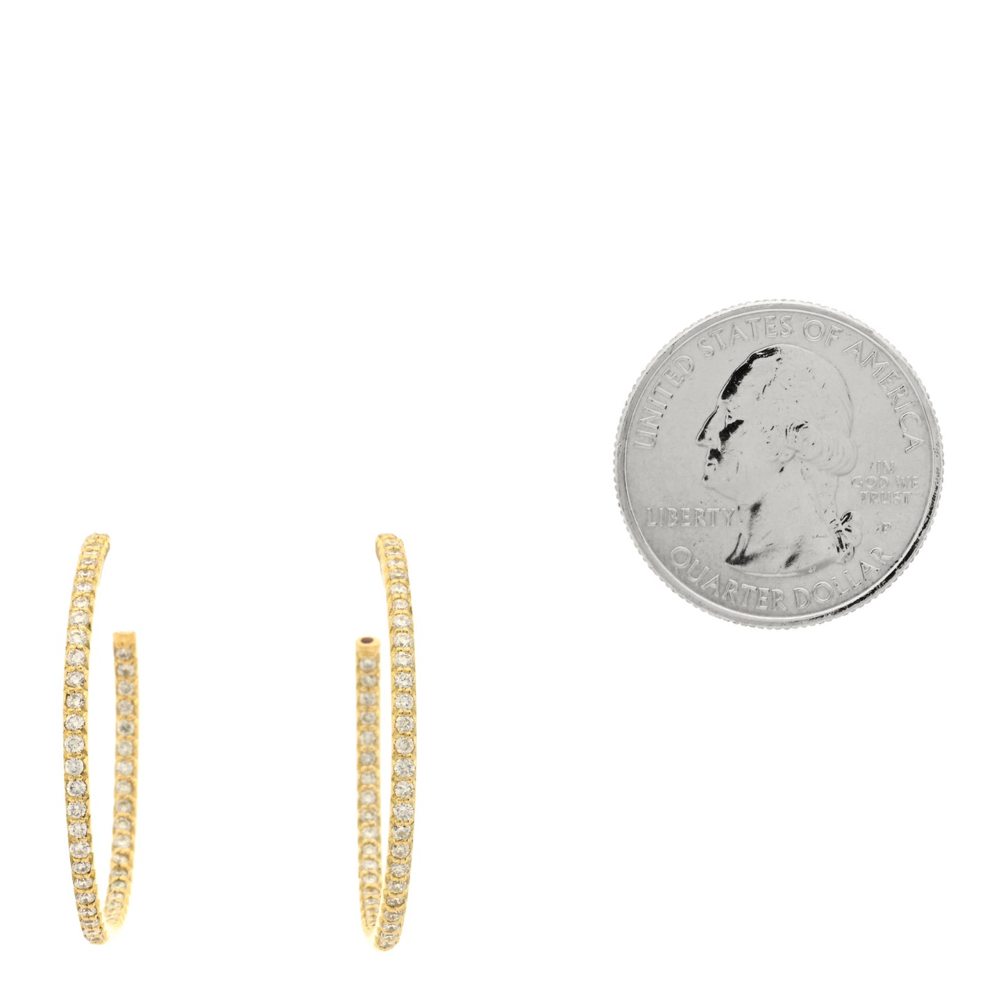 18K Yellow Gold Diamond .98ctw Micro Pave Hoop Earrings