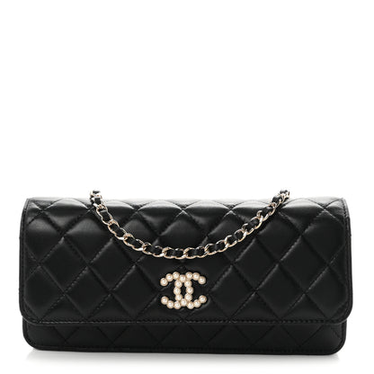 Chanel Lambskin Quilted Pearl CC Flap Clutch Black 1 of 11