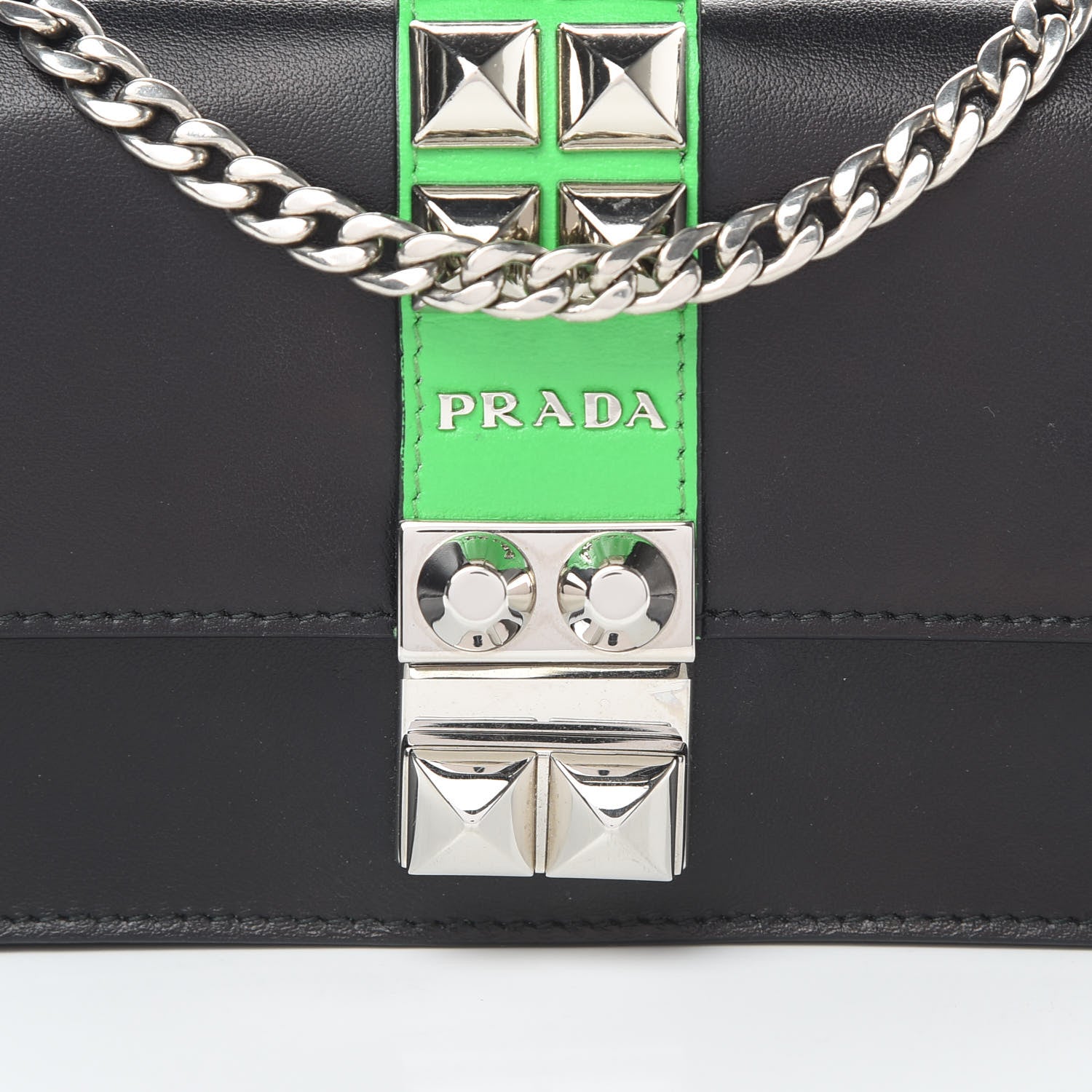 Prada City Calfskin Studded Mini Elektra Crossbody Bag Black Verde 8 of 15