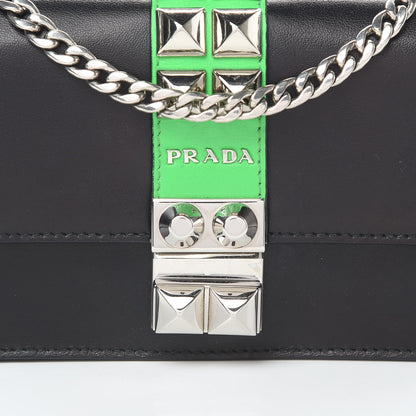 Prada City Calfskin Studded Mini Elektra Crossbody Bag Black Verde 8 of 15