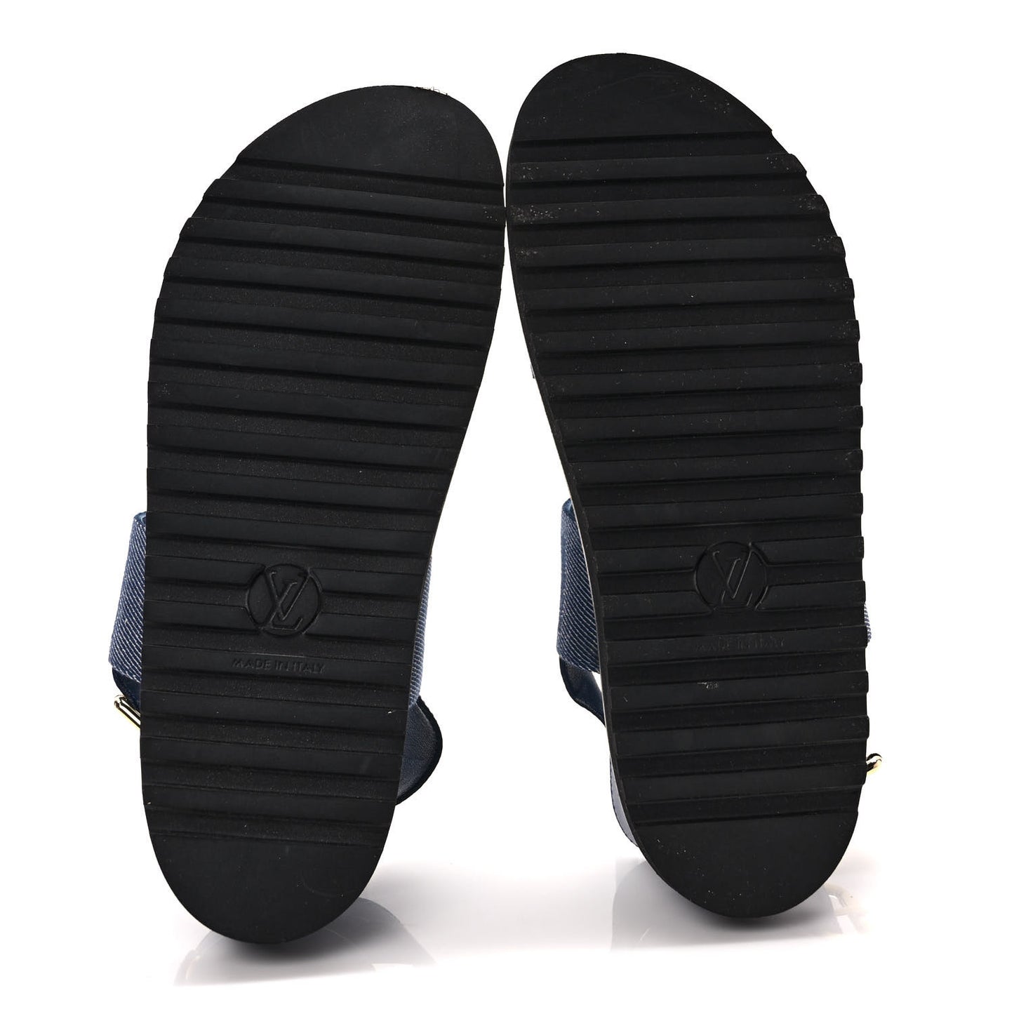 Monogram Denim Paseo Flat Comfort Sandals 37 Navy Blue