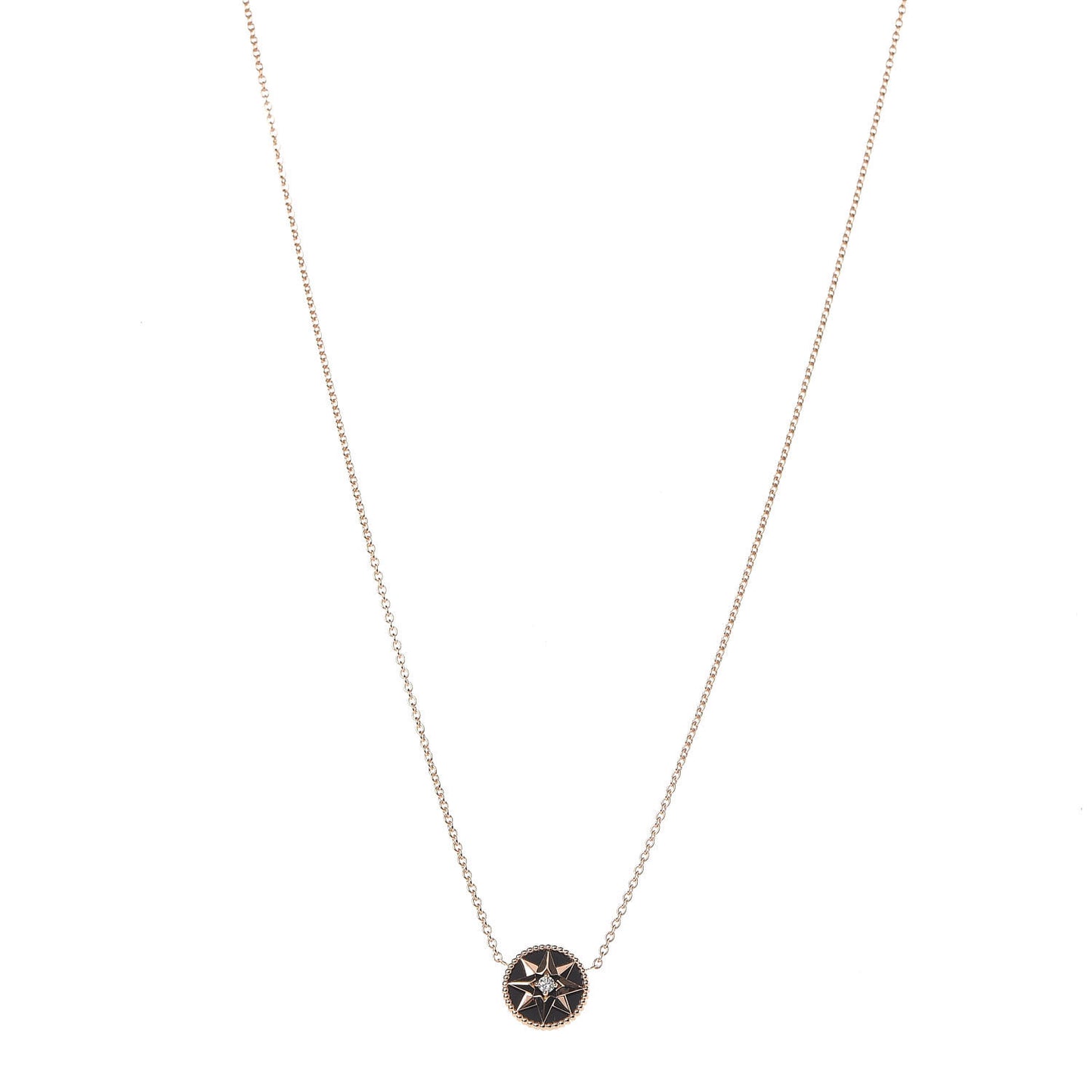 18K Rose Gold Diamond Black Onyx Rose Des Vents Necklace