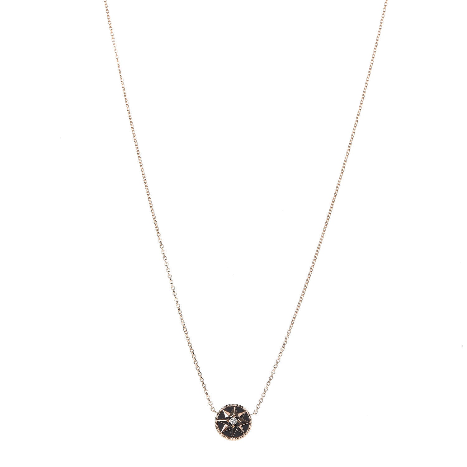 Christian Dior 18K Rose Gold Diamond Black Onyx Rose Des Vents Necklace 1 of 7