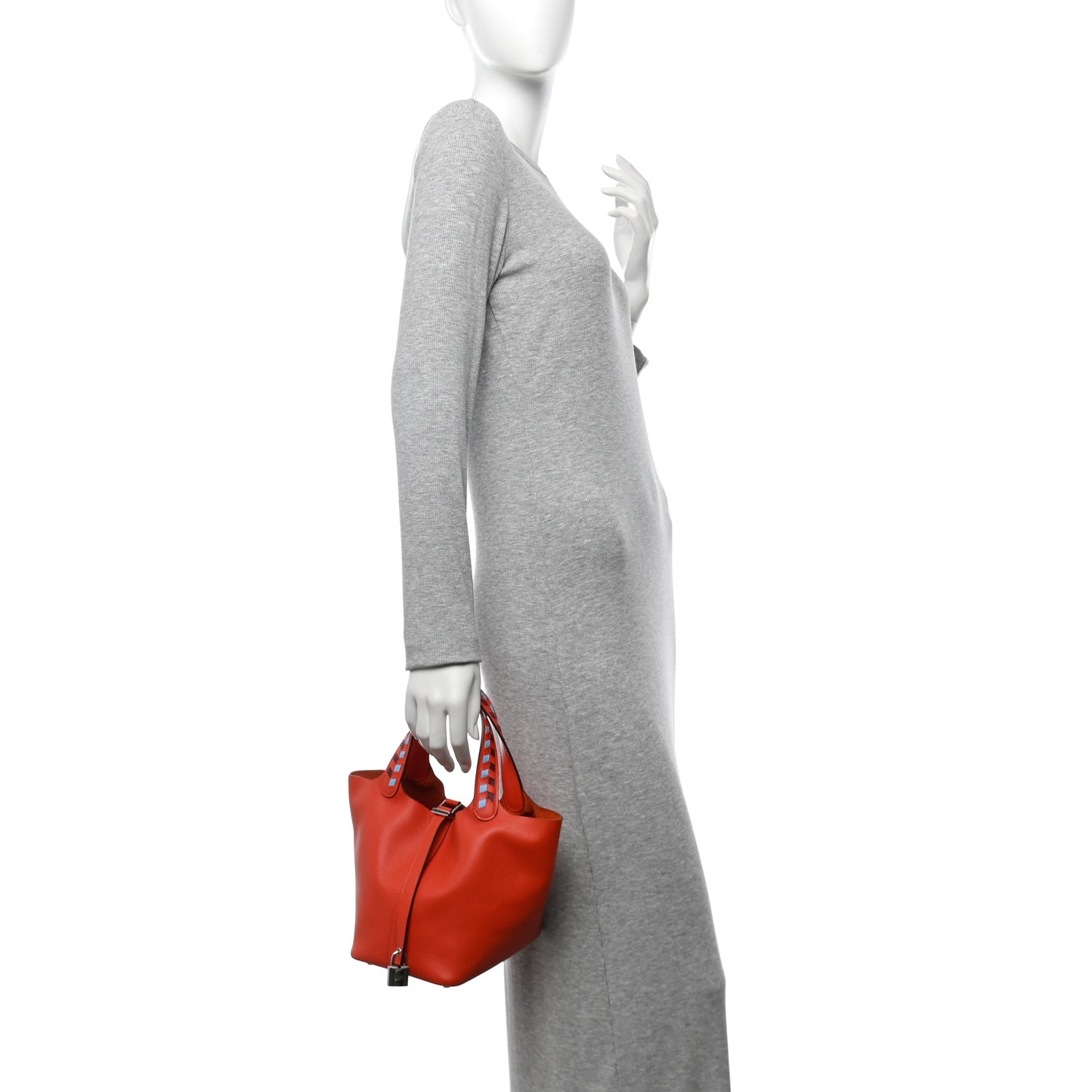 Epsom Tressage De Cuir Picotin Lock 18 PM Capucine Celeste Rouge H
