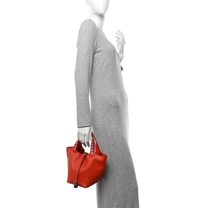 Hermes Epsom Tressage De Cuir Picotin Lock 18 PM Capucine Celeste Rouge H 2 of 16