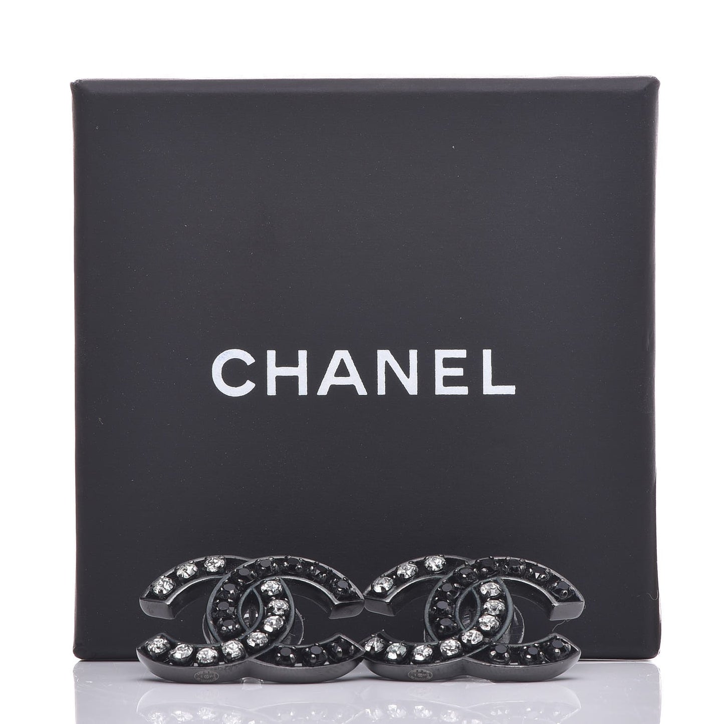 Crystal Large CC Earrings Black