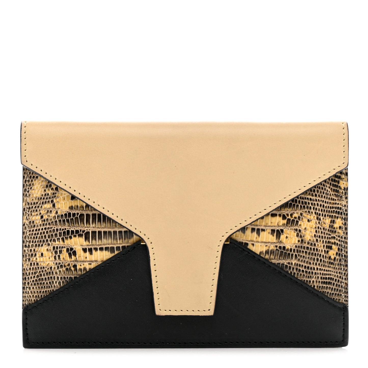 Calfskin Lizard Diamond Compact Multifunction Wallet Beige Black