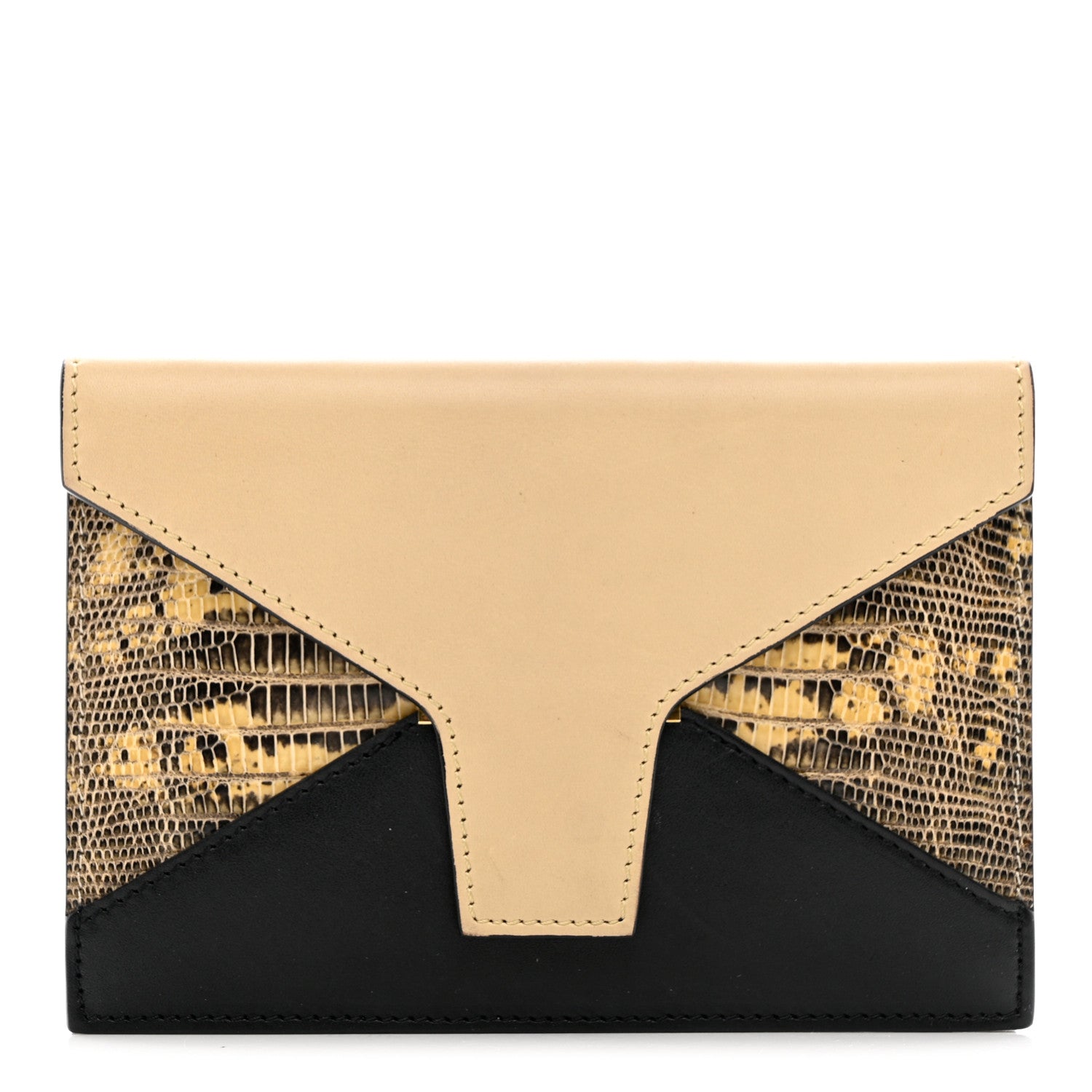 Celine Calfskin Lizard Diamond Compact Multifunction Wallet Beige Black 1 of 10